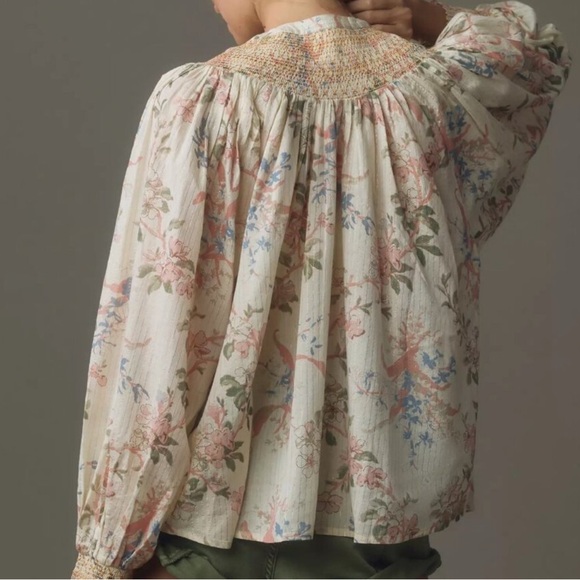 Anthropologie Long Sleeve Smocked Lurex Top - Picture 10 of 11